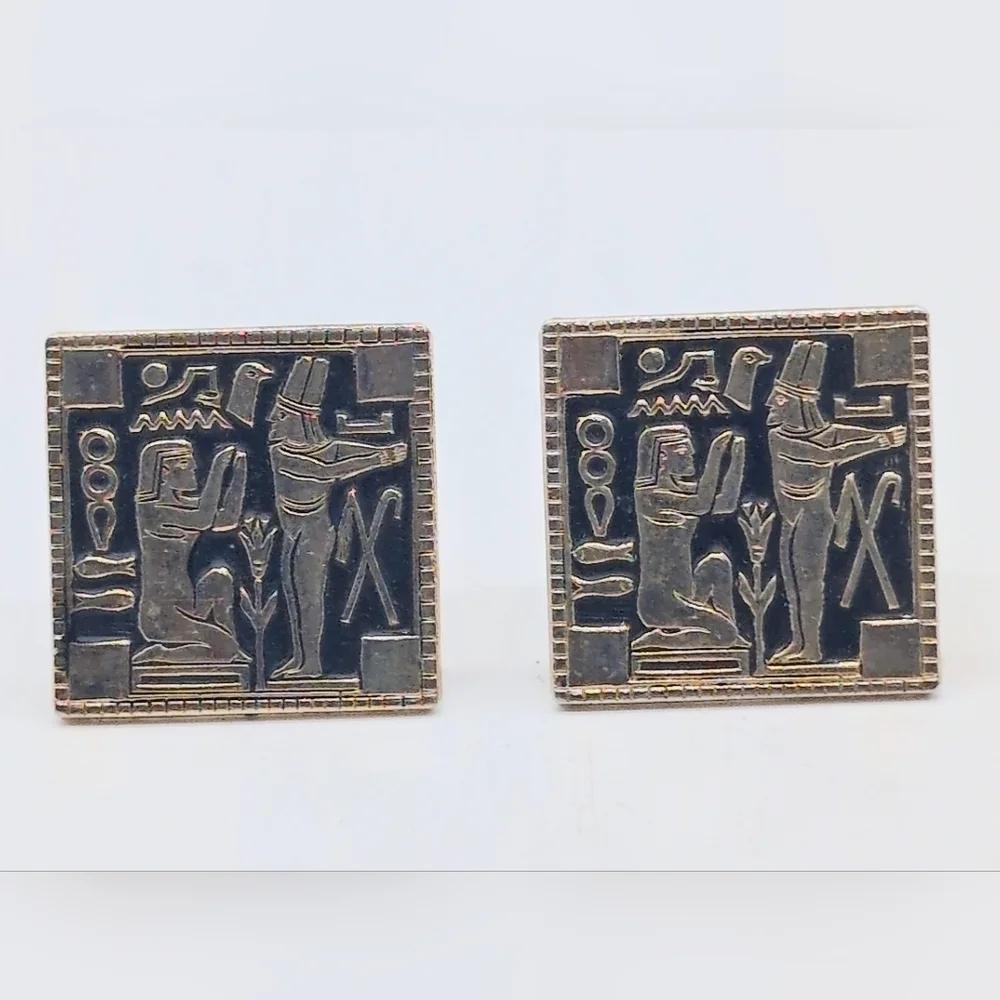 Vintage Square Swank Cufflinks with Egyptian Isis Osiris